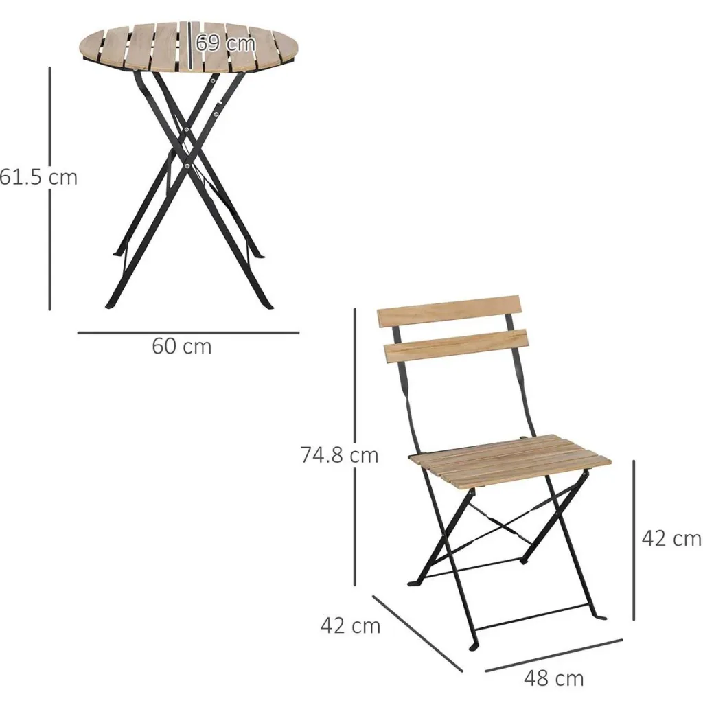 3-piece bistro set, foldable, solid wood + steel frame, natural color