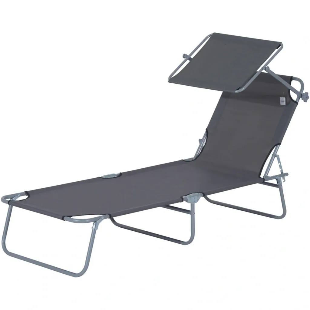 Sun lounger with sun protection grey foldable garden lounger grey
