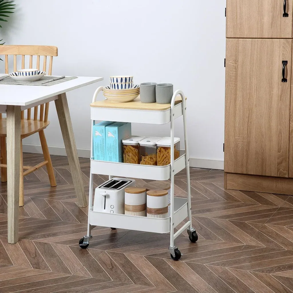 Valet stand with 3 shelf baskets, white, 45 x 31 x 79.4 cm