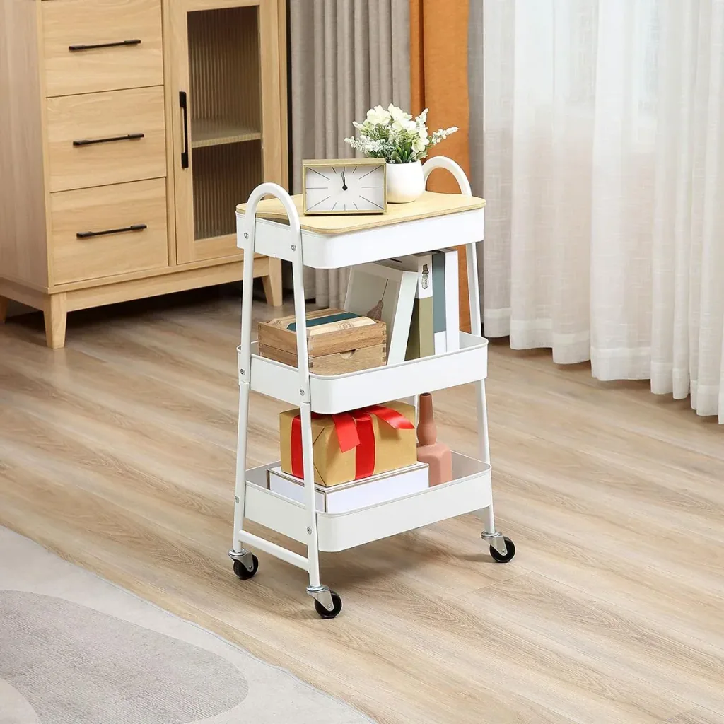 Valet stand with 3 shelf baskets, white, 45 x 31 x 79.4 cm