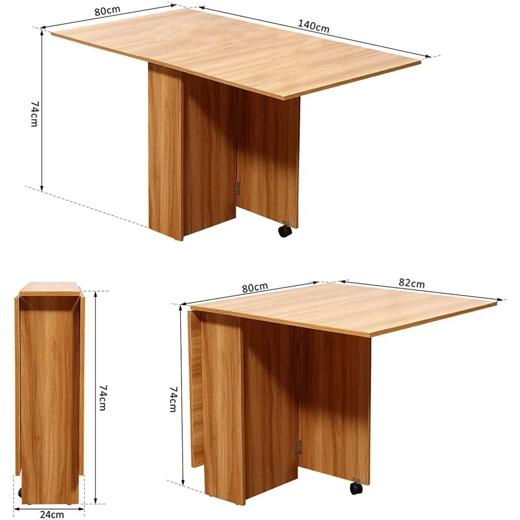 Folding table desk side table storage area with wheels teak wood
