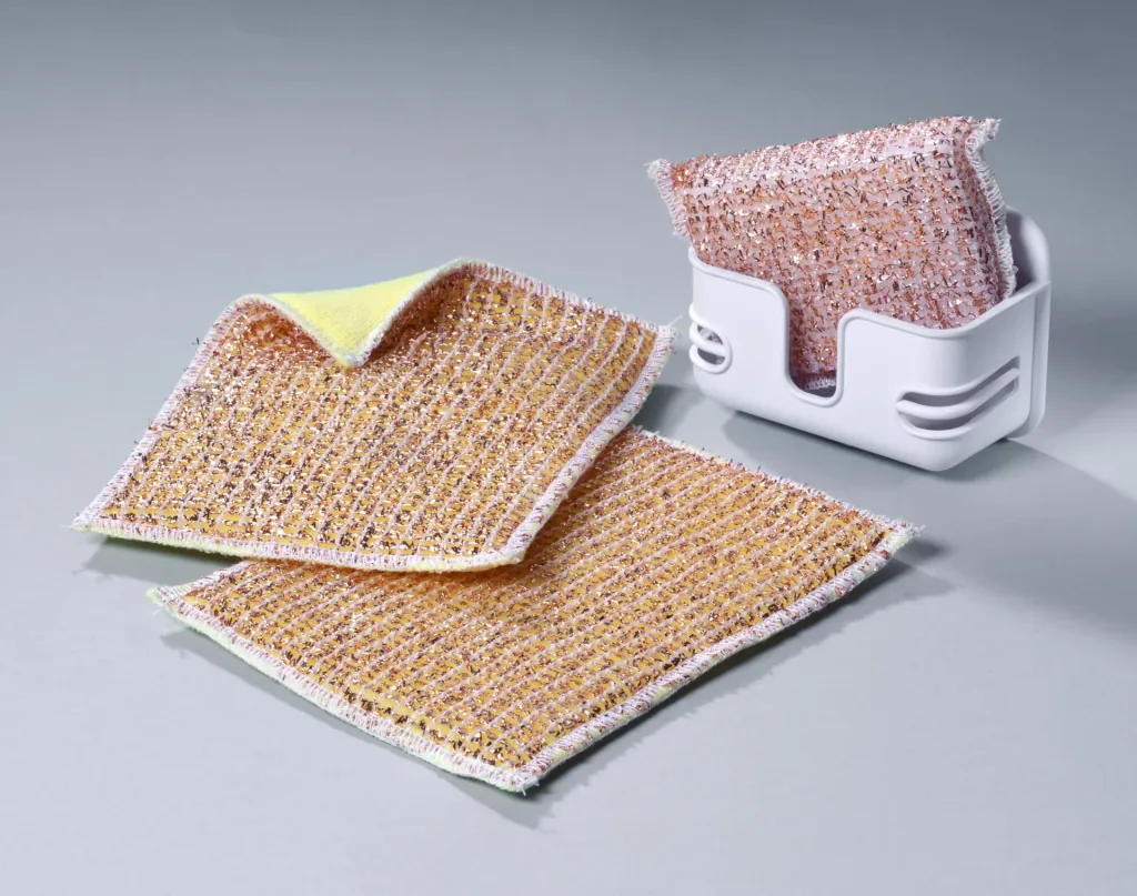 Copper sponge with box + microfiber copper cloths 2 in 1, 2 pcs