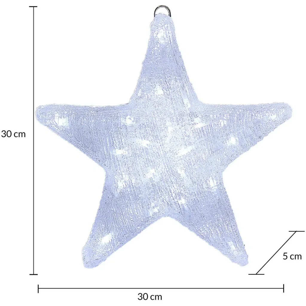 LED Acrylic Christmas Star | Bright White | 30 x 5 x 30 cm | For Indoor and Outdoor Use