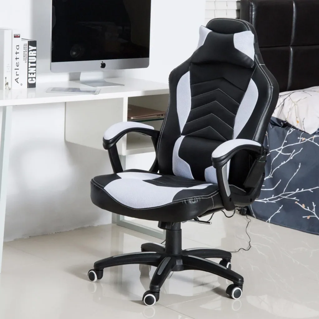Office chair gaming chair with massage and heat function black and white