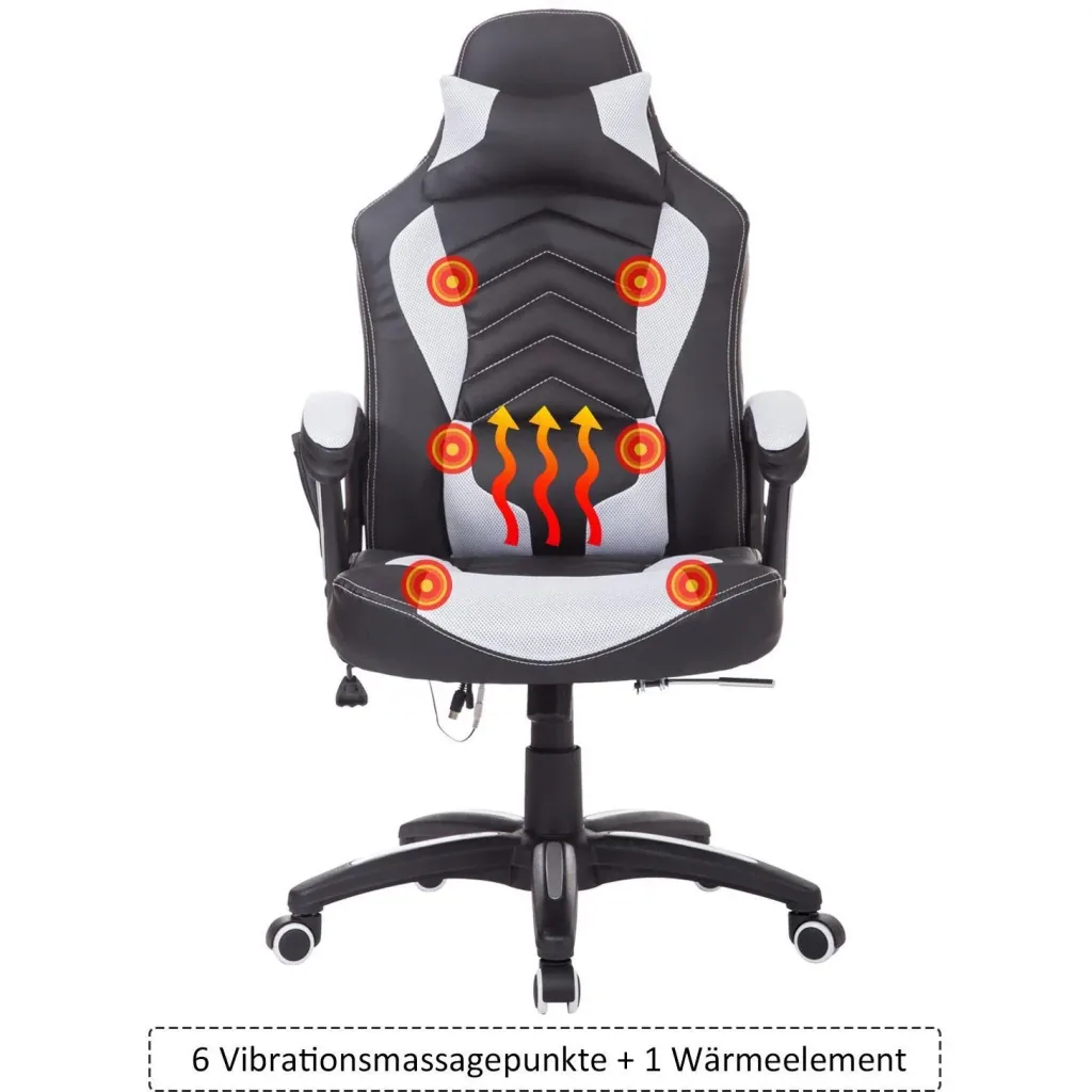 Office chair gaming chair with massage and heat function black and white