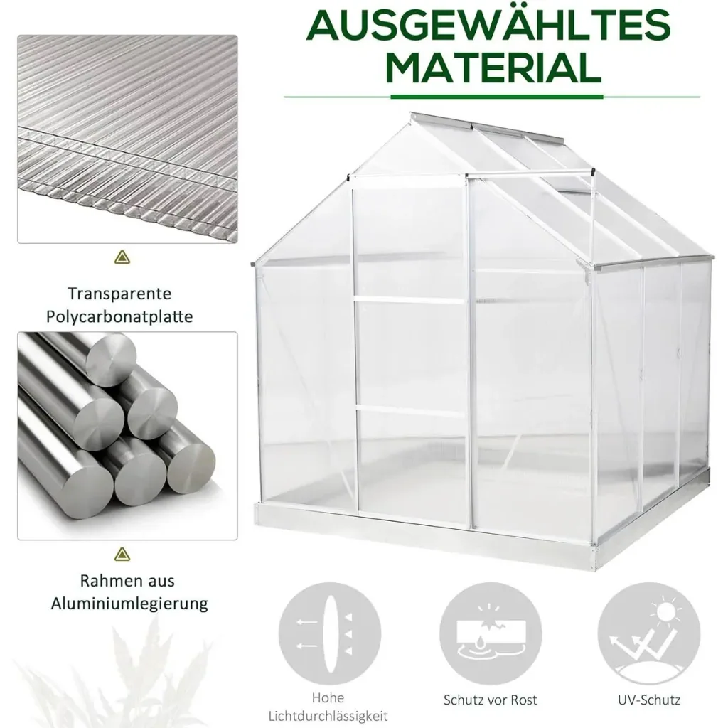 Aluminum greenhouse garden house with window door 193 x 187 x 205 cm 3.6 plant house including foundation greenhouse tomato house