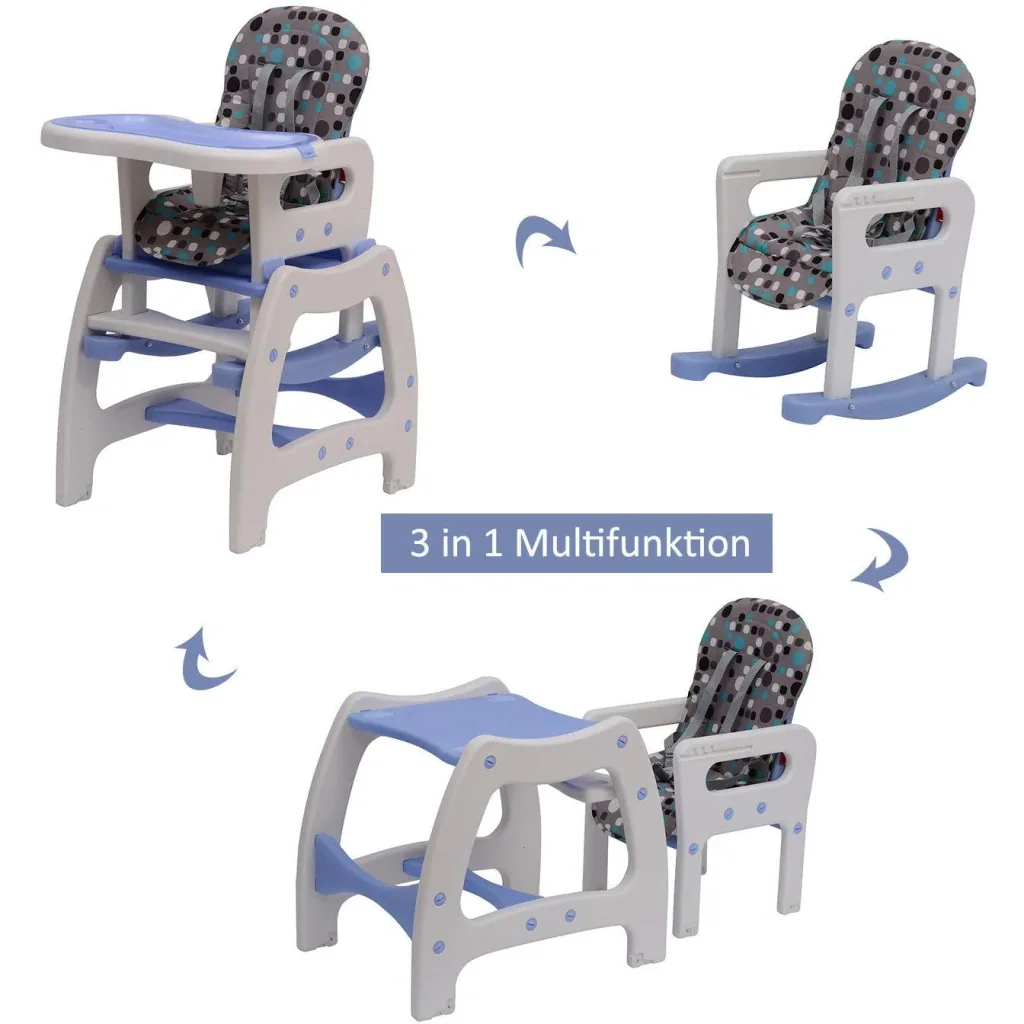 3 in 1 children's high chair combo high chair blue-white