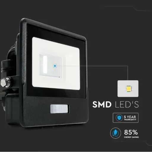 VT-128S LED Floodlight with Sensor - 20 W - 1510 Lm - 6500K - Black