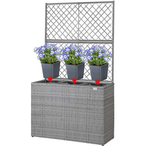 Polyrattan planter with trellis grey