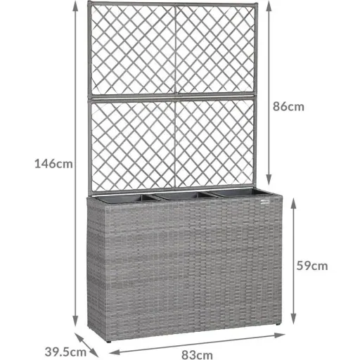 Polyrattan planter with trellis grey