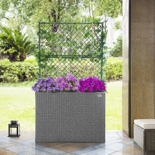 Polyrattan planter with trellis grey