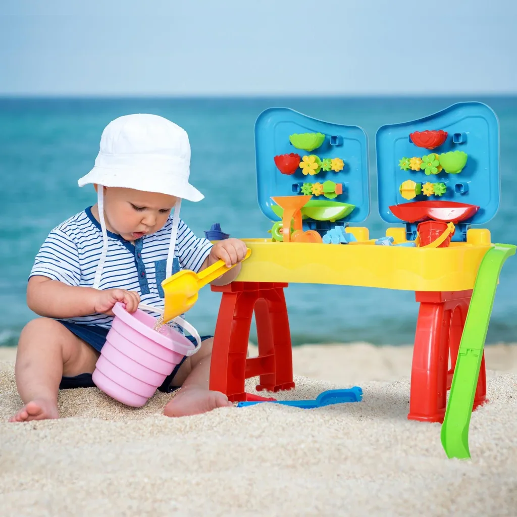 Children's sandpit table with 31-piece accessories