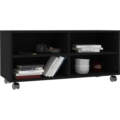 TV cabinet with wheels 90x35x35 cm chipboard black