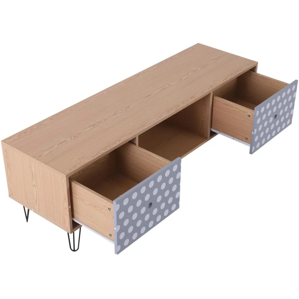 TV table TV cabinet TV board lowboard retro style with dot pattern wood 140 x 40 x 44.5 cm