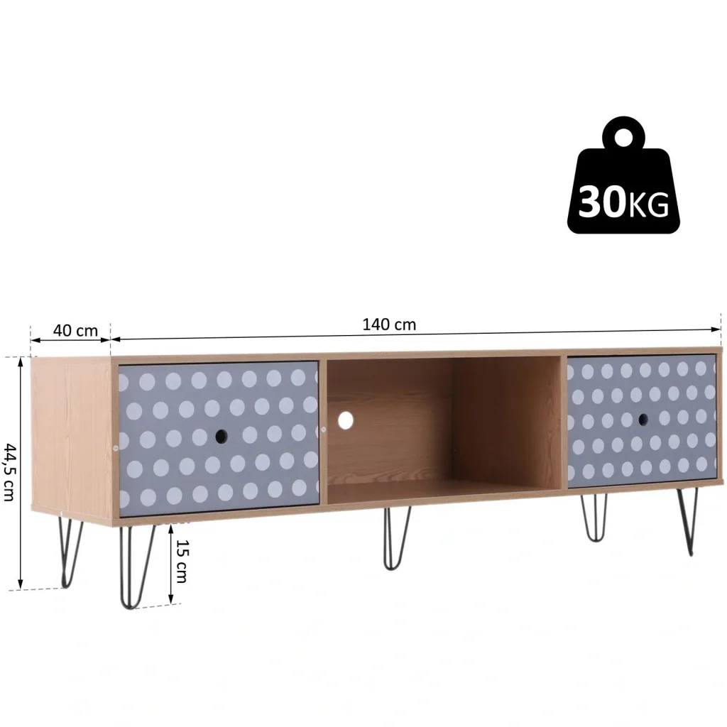 TV table TV cabinet TV board lowboard retro style with dot pattern wood 140 x 40 x 44.5 cm