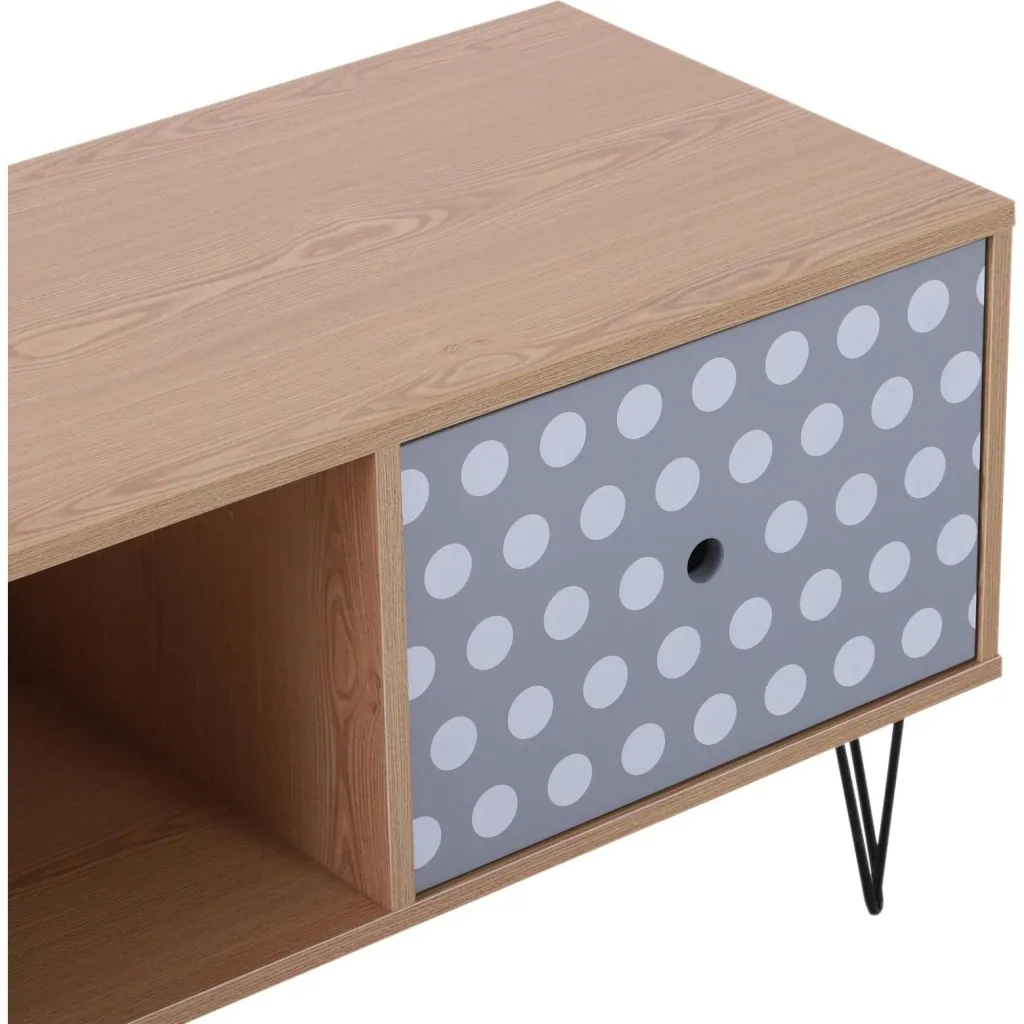 TV table TV cabinet TV board lowboard retro style with dot pattern wood 140 x 40 x 44.5 cm
