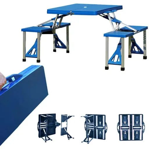 Folding camping table for 4 people, aluminum blue