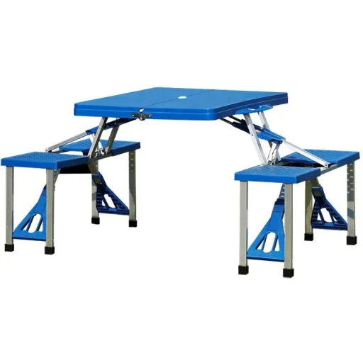 Folding camping table for 4 people, aluminum blue