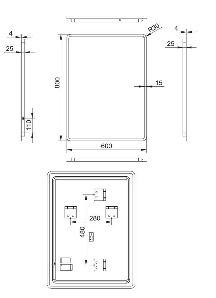 Bathroom mirror with lighting, "Moon" - 80 x 60 cm - with surrounding ambient light - light color neutral white