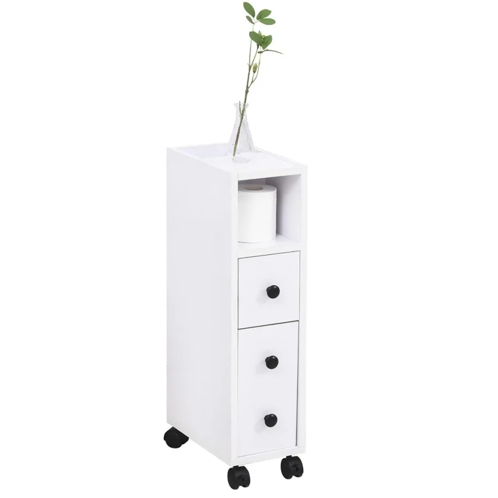 Bathroom cabinet bathroom cabinet bathroom shelf chest of drawers standing cabinet two drawers open compartment four wheels chipboard white 18x3