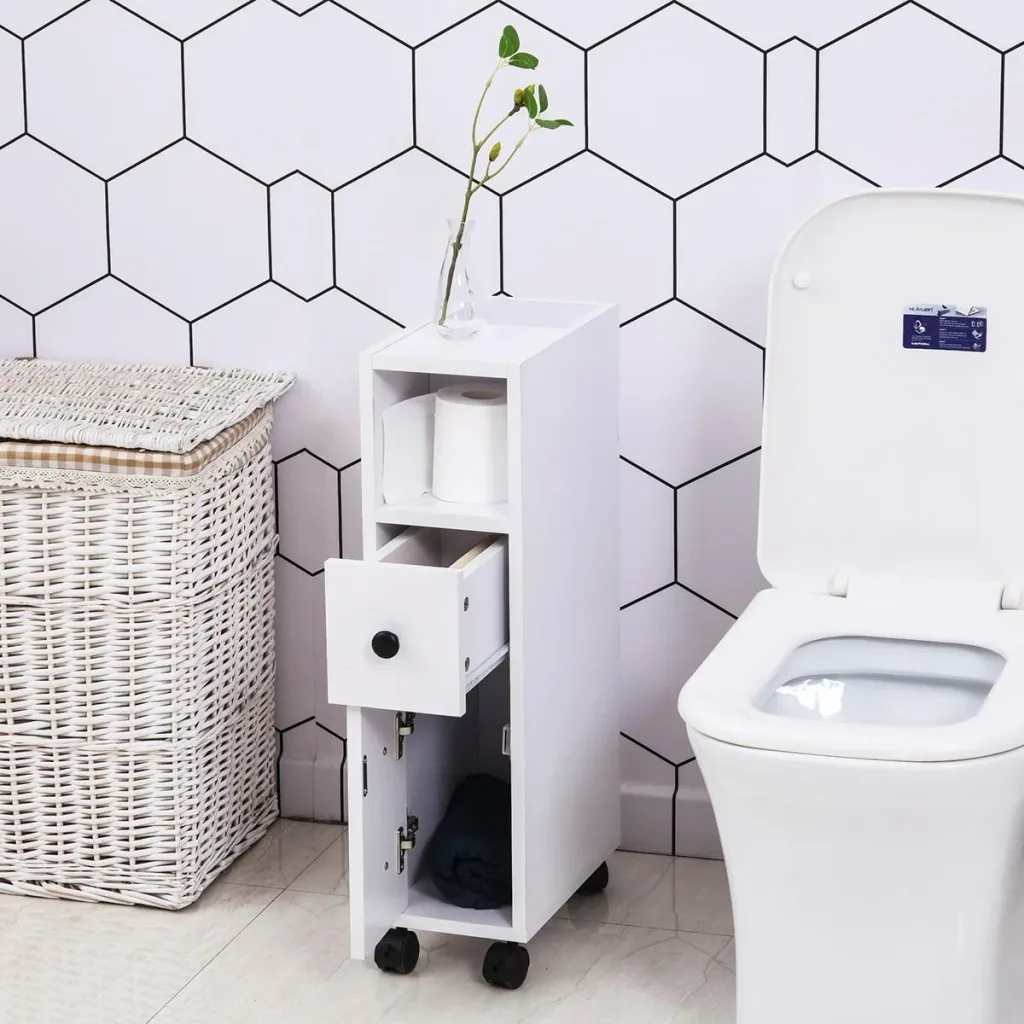 Bathroom cabinet bathroom cabinet bathroom shelf chest of drawers standing cabinet two drawers open compartment four wheels chipboard white 18x3