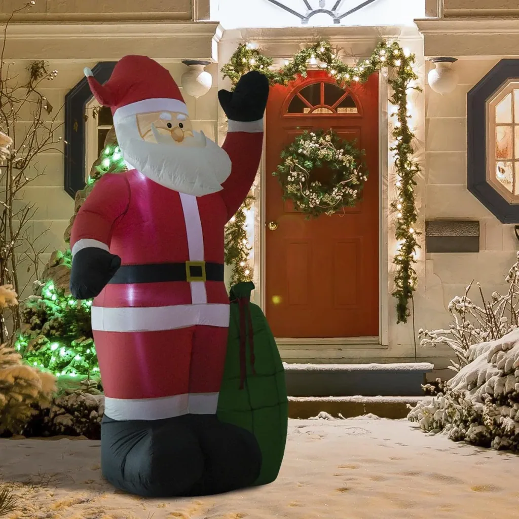 Self-inflatable Santa Claus with LED lighting red