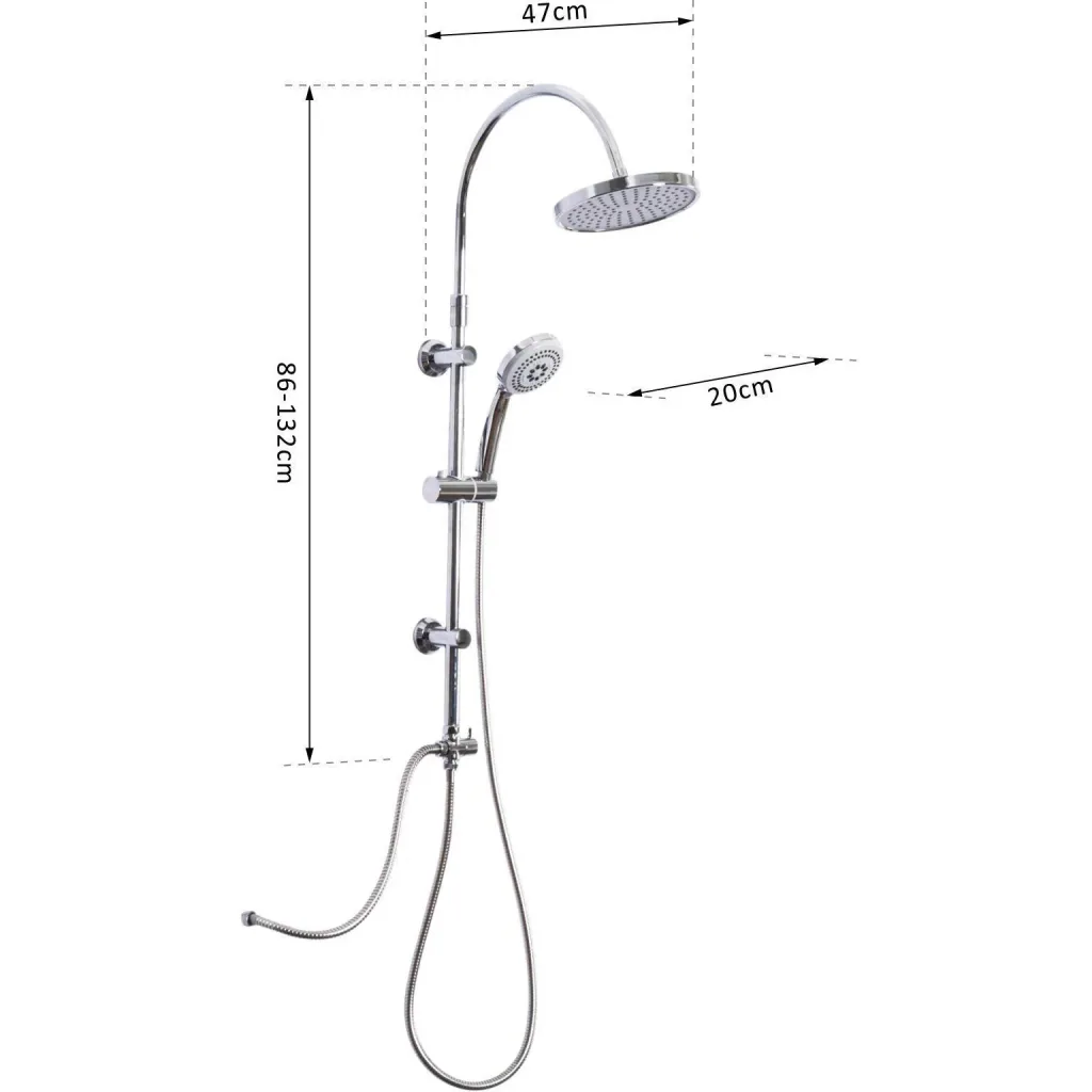 Rain shower shower system hand shower 3 shower modes height adjustable silver