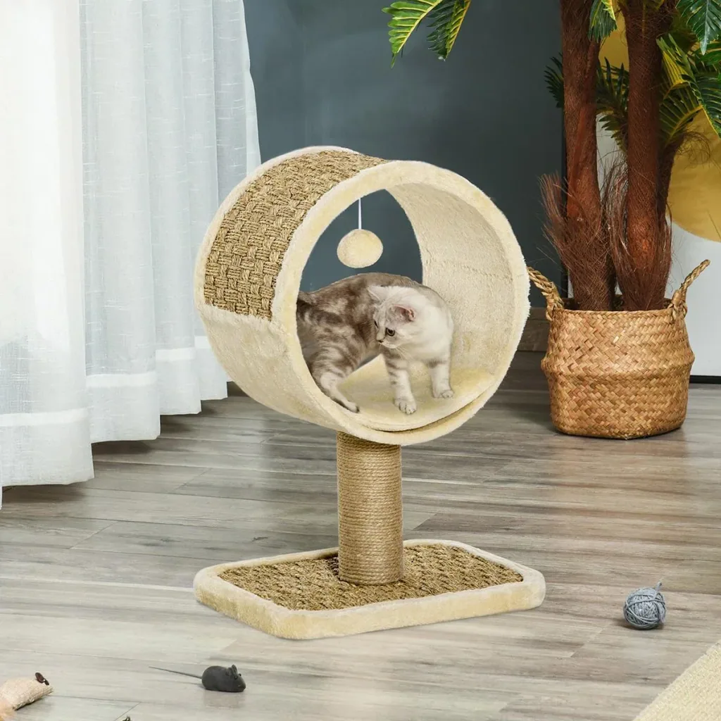 Cat Scratching Post Cat Toy Climbing Tree Chipboard Jute Seagrass Velvet Polyester Khaki+Light Brown