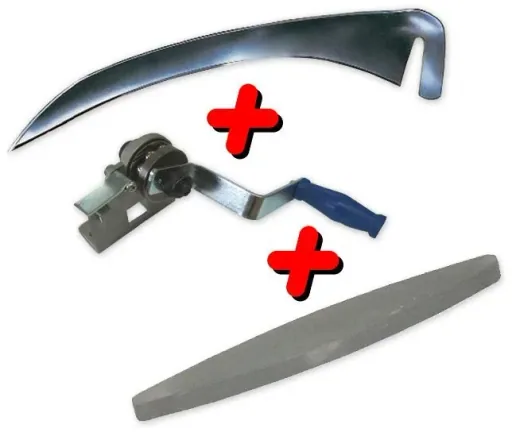 "Dengelmax Extra", quality scythe + whetstone and scythe ring in a set