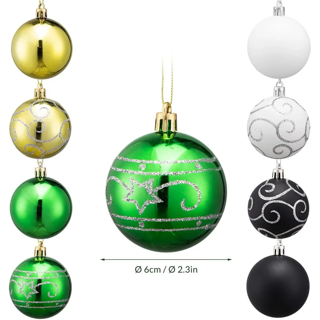 Balls set of 24 - Green White Black Gold - Plastic