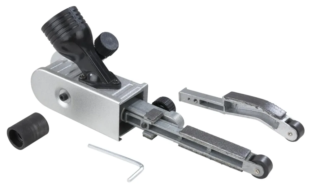 File attachment for angle grinders with straight and curved arms