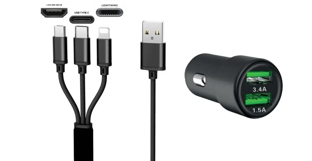 USB-Auto Ladegerät, Dual - 3in1 - 12/24 Volt - 1.5A + 3.4A