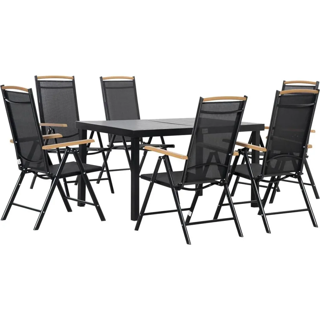 7-piece garden set - foldable - aluminum/mesh - black