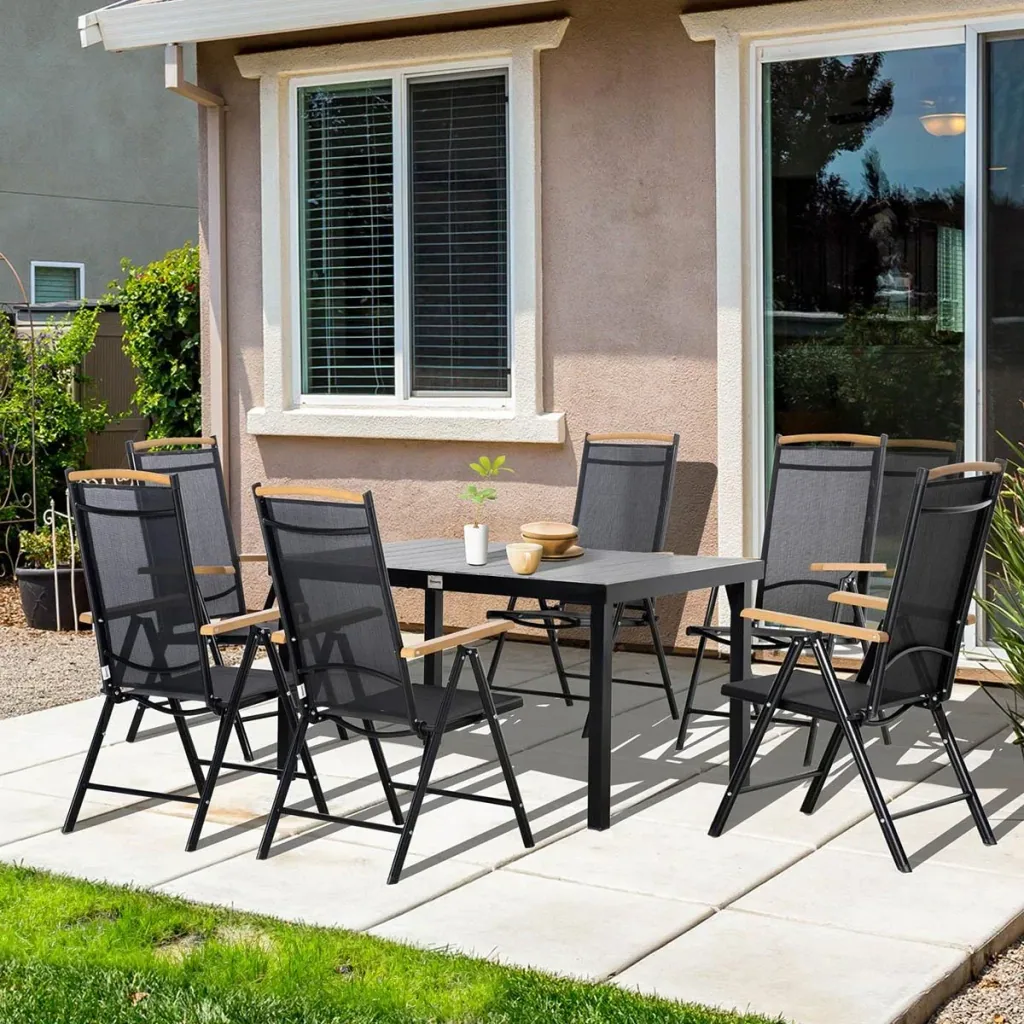 7-piece garden set - foldable - aluminum/mesh - black
