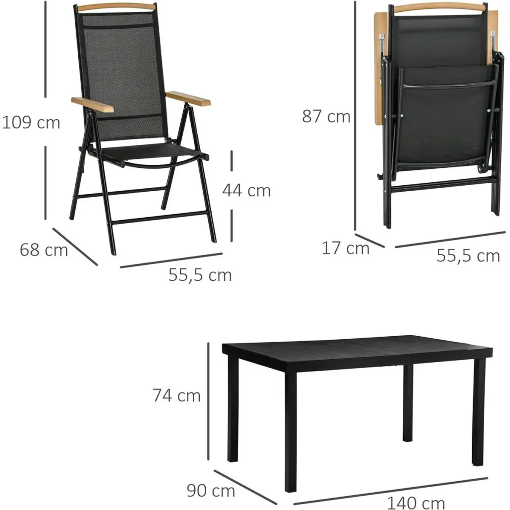 7-piece garden set - foldable - aluminum/mesh - black