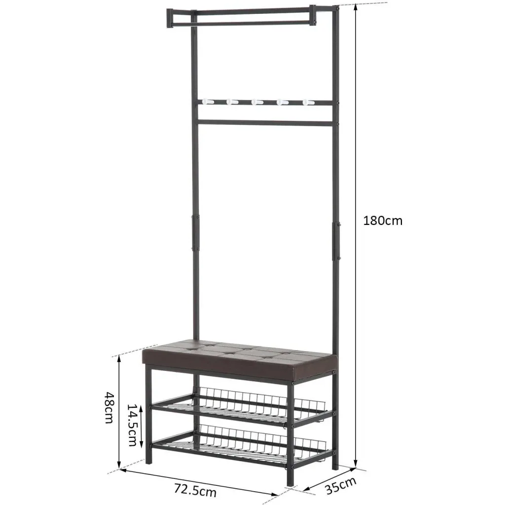 Clothes rack wardrobe bench with 2 shoe shelves metal