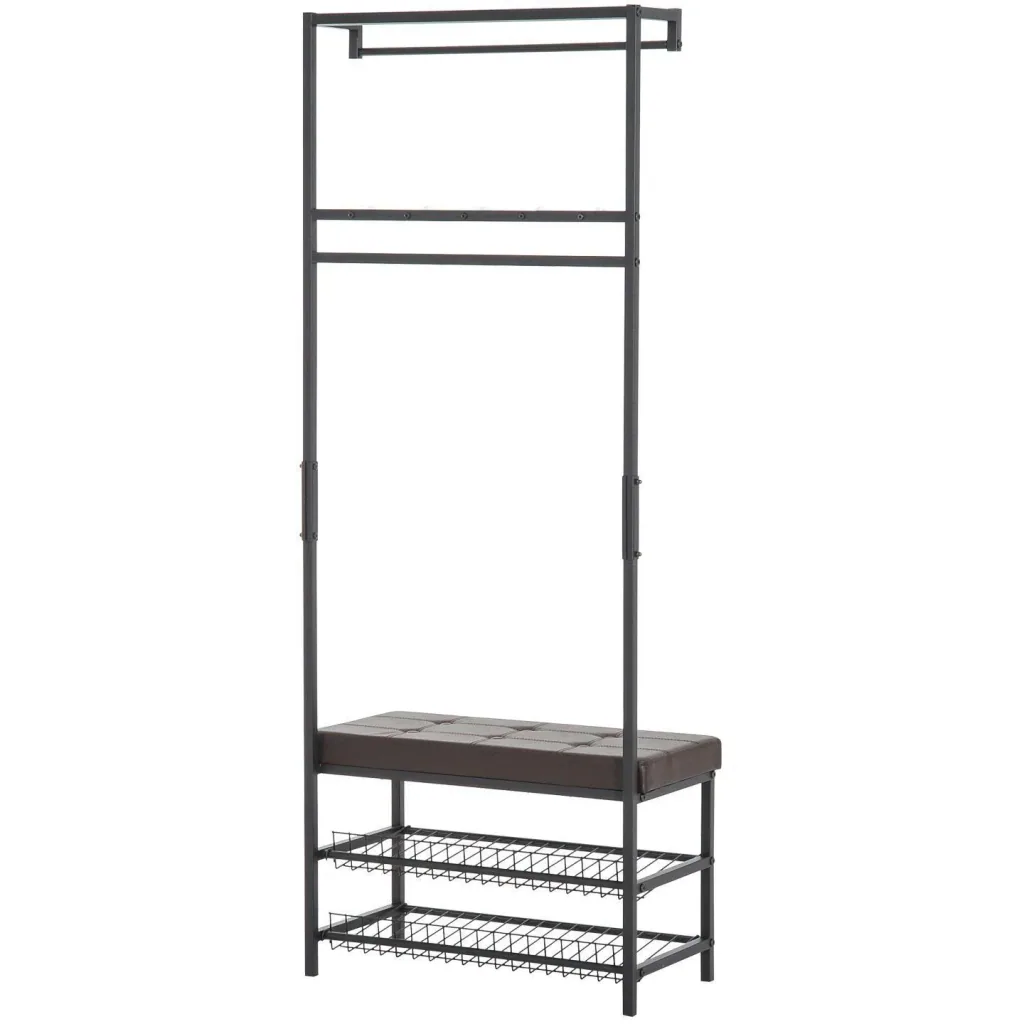 Clothes rack wardrobe bench with 2 shoe shelves metal