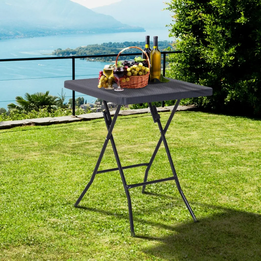 Folding table, folding garden table, picnic table, camping table, plastic + metal, dark brown, 60 x 60 x 74 cm