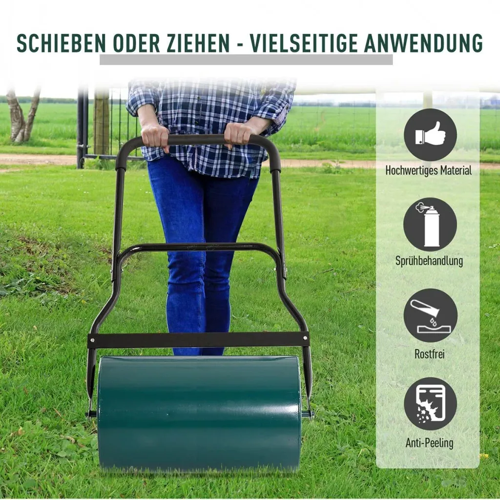 Lawn roller with U-handle garden roller garden roller 31 cm diameter 40 L water/sand filling 49 cm working width metal size