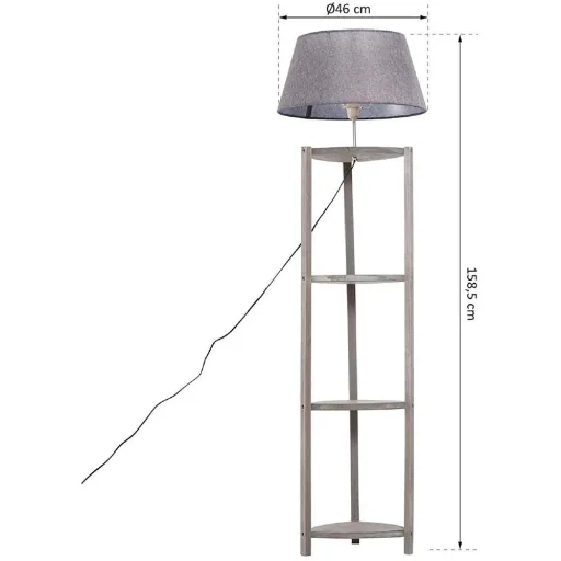 Floor lamp floor lamp lampshade 40W Scandinavian wood + linen grey 46 x 46 x 158.5 cm