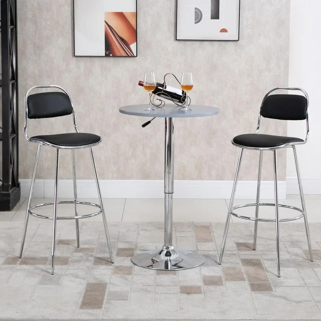 2-piece bar stool kitchen stool with backrest plastic pins for kitchen dining room metal PU foam black 42.5 x