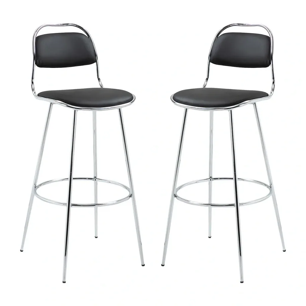 2-piece bar stool kitchen stool with backrest plastic pins for kitchen dining room metal PU foam black 42.5 x