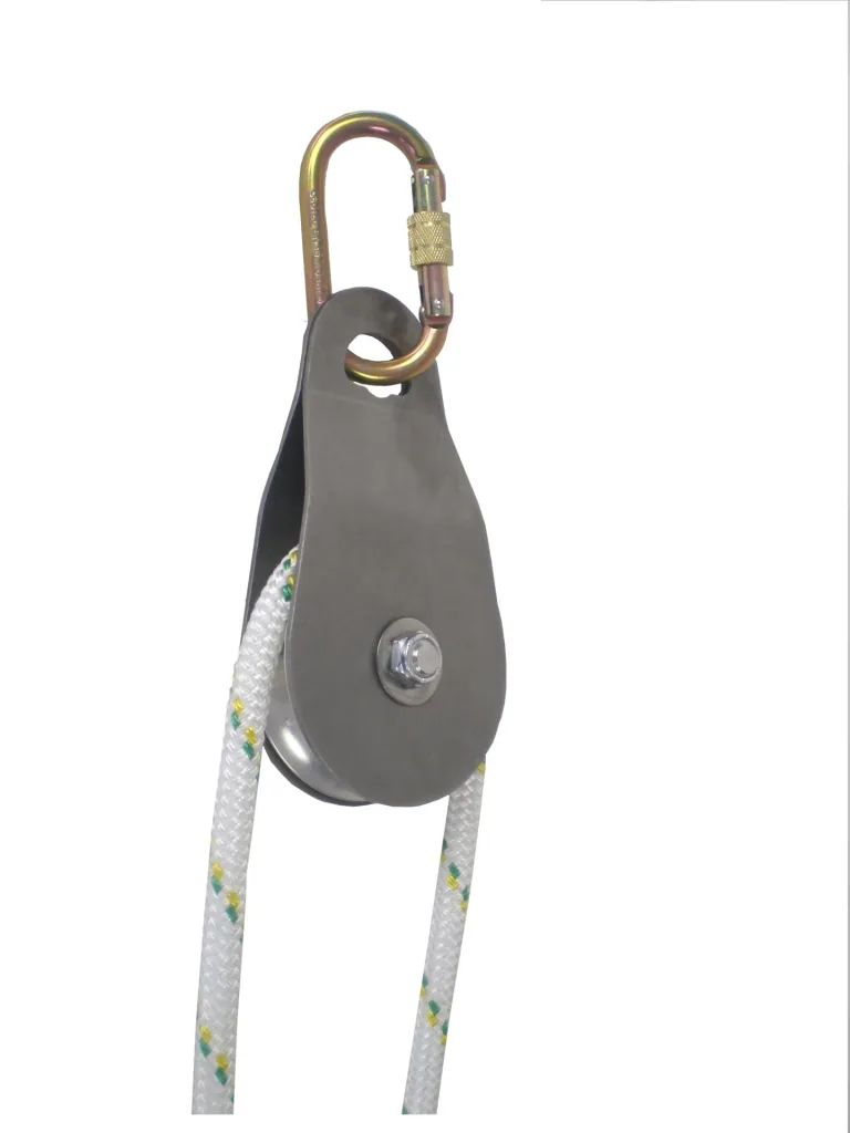 Stainless steel pulley with pivoting side cover for 6 mm - 13 mm ropes