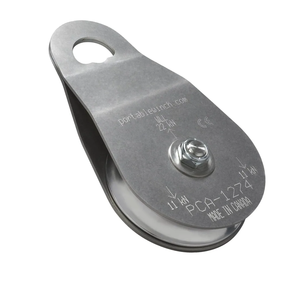 Stainless steel pulley with pivoting side cover for 6 mm - 13 mm ropes