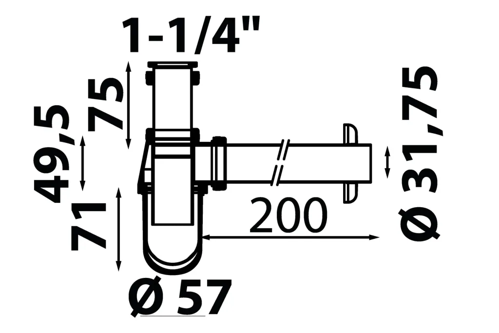 Bottle siphon, chrome, 1 1/4" x 32 mm