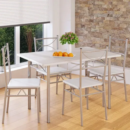 5-piece furniture set - dining table + 4 chairs - white