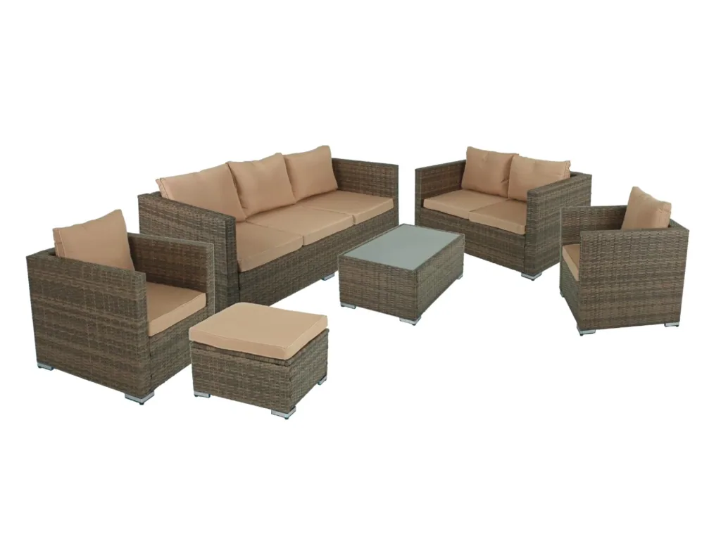 MURCIA seating group, 6-piece, steel / plastic mesh, cappuccino brown