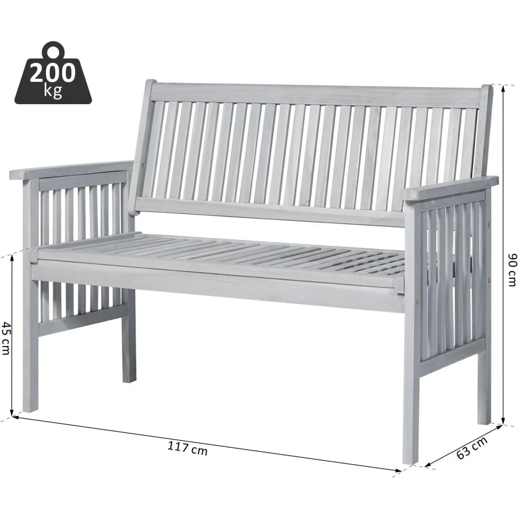 2-seater garden bench wooden bench with armrest country house style acacia wood grey 117 x 63 x 90 cm