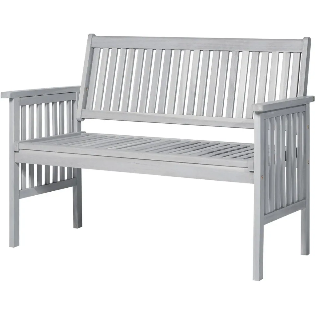 2-seater garden bench wooden bench with armrest country house style acacia wood grey 117 x 63 x 90 cm