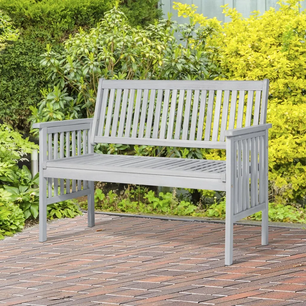 2-seater garden bench wooden bench with armrest country house style acacia wood grey 117 x 63 x 90 cm